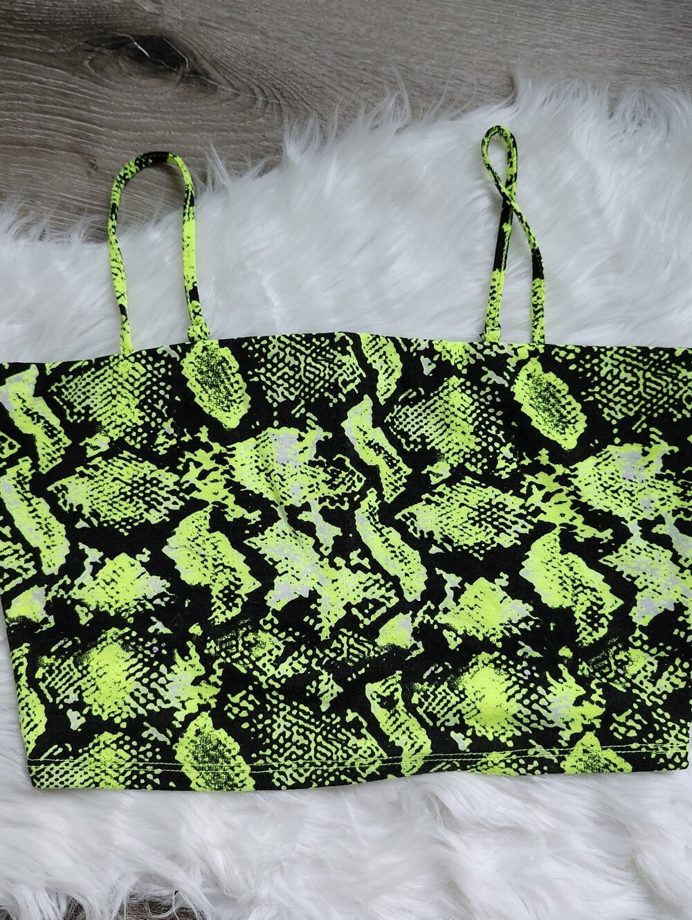 Revamped Neon Green & Black Snake-Print Crop Top